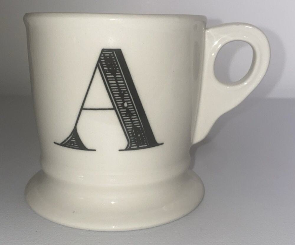 Anthropologie Mug Letter A Monogram Initial Footed Coffee Shaving Barber